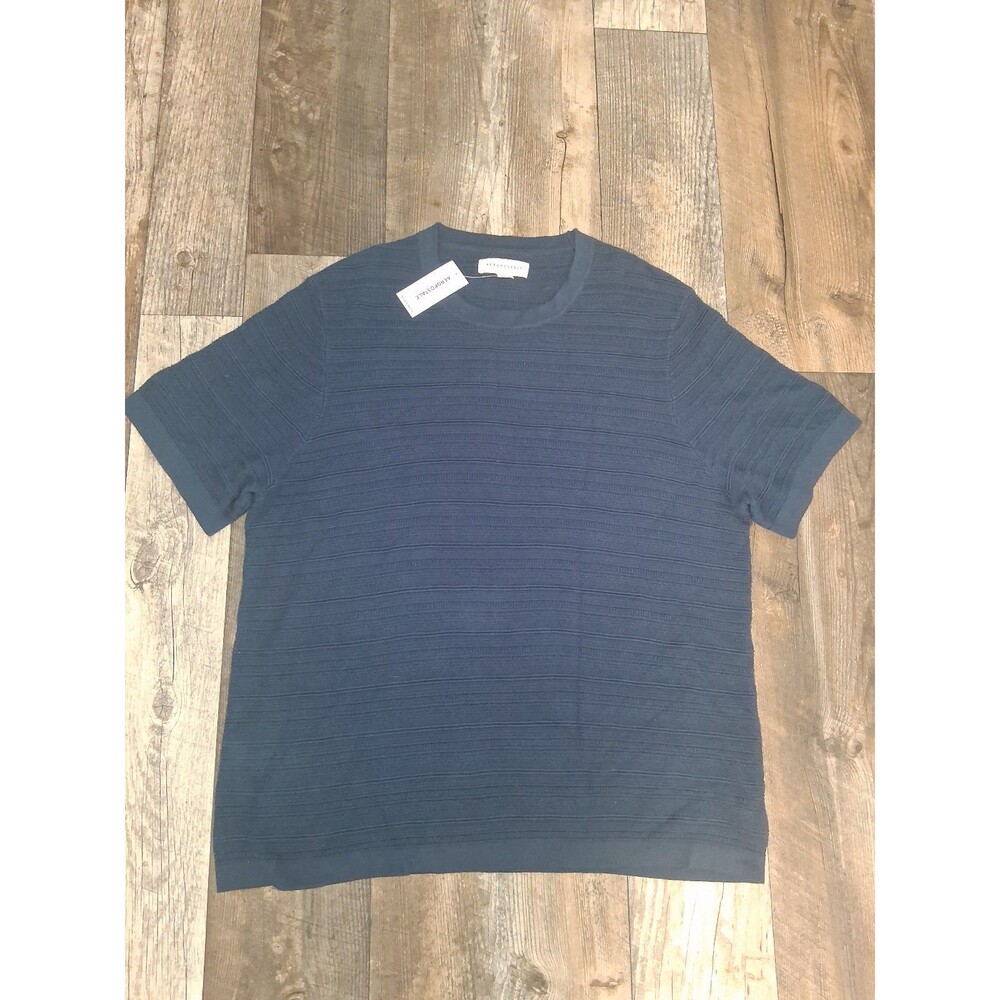 NEW! Men's Horizontal Textured Stripe Knit Sweater Tee, Dark Blue XL